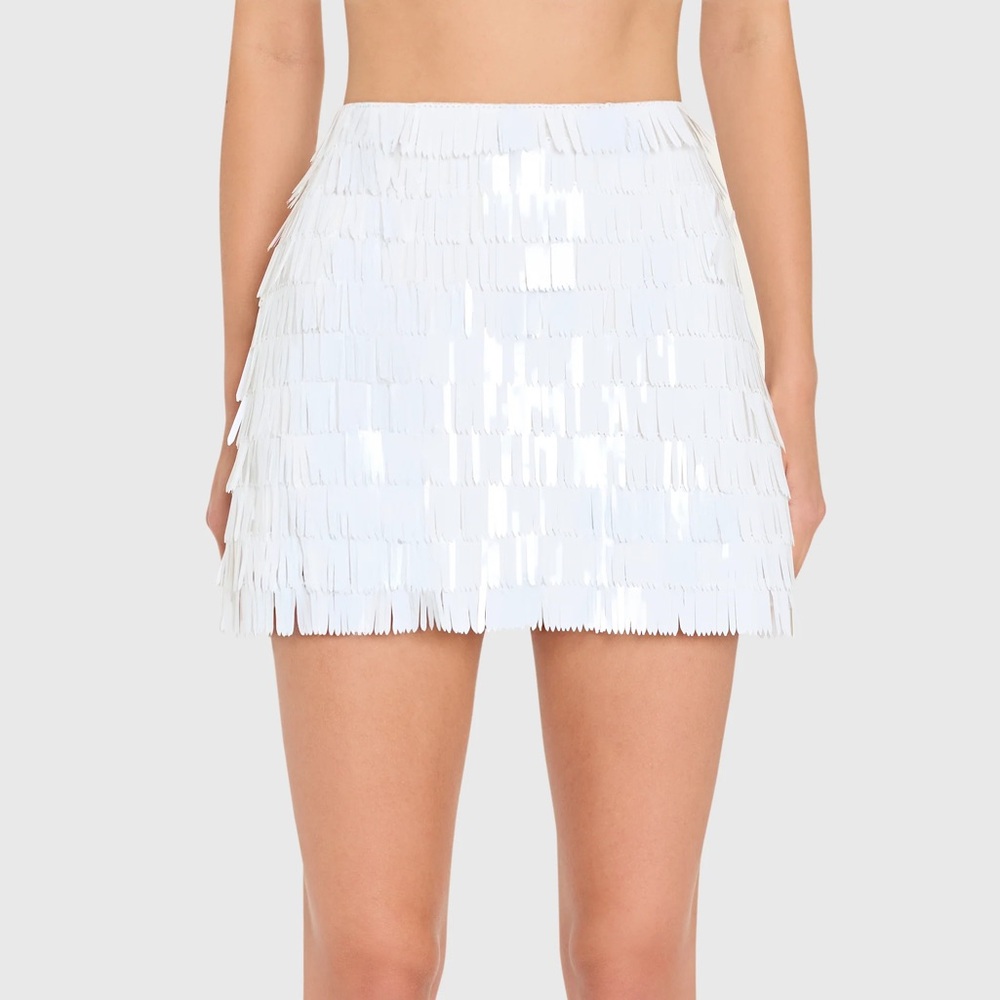 Amanda Uprichard White Mini Fringe Skirt